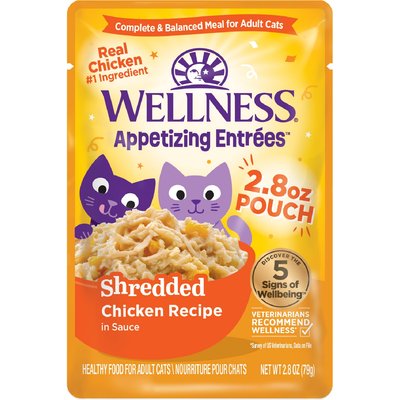 Wellness Wellness Appetizing Entrees Shredded Chicken Natural Grain-Free Wet Cat Food, 2.8-oz pouch, case of 8