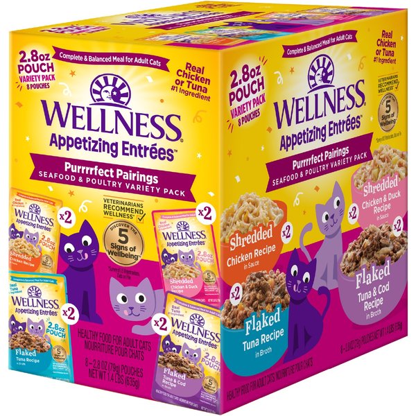 Wellness Appetizing Entrees Whipped Wonders Mousse Variety Pack Wet Cat Food, 2.8-oz pouch, case of 8