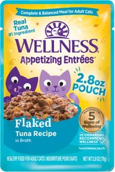 Wellness Appetizing Entrees Flaked Tuna Recipe in Broth Natural Wet Cat Food, 2.8-oz pouch, case of 8