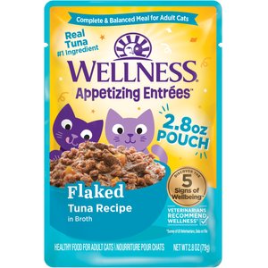 Wellness Appetizing Entrees Flaked Tuna Recipe in Broth Natural Wet Cat Food, 2.8-oz pouch, case of 8