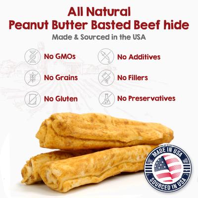 Show full view: Riley's Peanut Butter Basted Beef Hide Natural Dog Chew Treats, Medium, 12 count slide 3 of 9