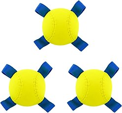 Hartz Dura Play Sports Baseball Dog Toy, Yellow & Blue, Bacon Scented, 3 count