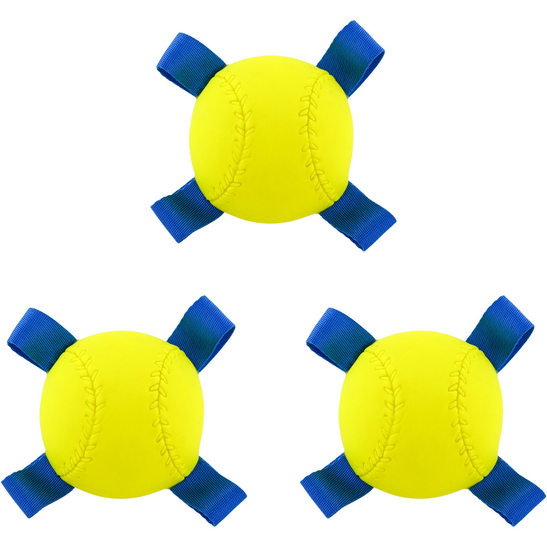 Hartz Dura Play Sports Baseball Dog Toy, Yellow & Blue, Bacon Scented, 3 count