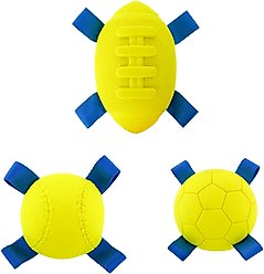 Hartz Dura Play Sports Ball Variety Dog Toy, Yellow & Blue, Bacon Scented, 3 count