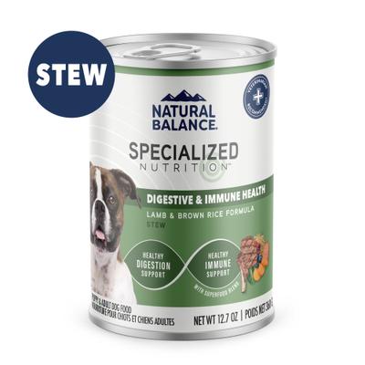 Show full view: Natural Balance Specialized Nutrition Digestive & Immune Health Adult Lamb & Brown Rice Formula Wet Dog Food, 12.7-oz can, case of 12 slide 1 of 11