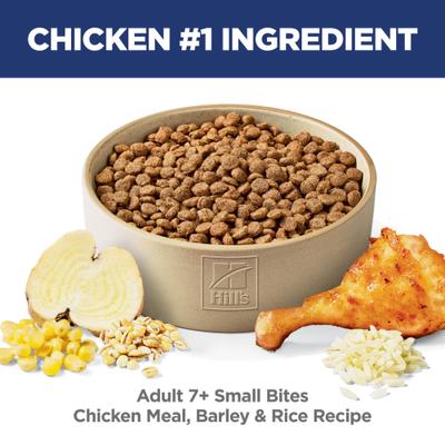 Show full view: Hill's Science Diet Senior Adult 7+ Small Bites Chicken Meal, Barley & Rice Recipe Dry Dog Food, 15-lb bag slide 4 of 13