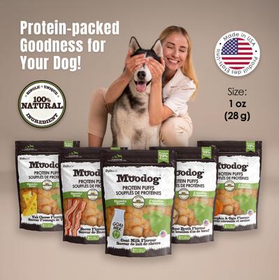 Show full view: Palz&Co Moodog Beef Protein Puffs Goat Milk Flavor Crunchy Dog Treats, 1-oz bag slide 10 of 11