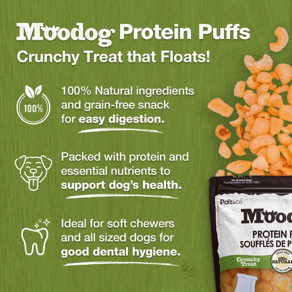 Palz&Co Moodog Beef Protein Puffs Goat Milk Flavor Crunchy Dog Treats, 1-oz bag