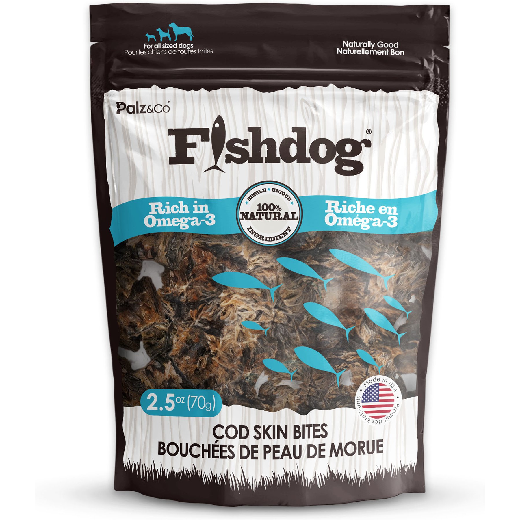 Palz&Co Fishdog Cod Skin Bites Cubes Crunchy Dog Treats, 2.5-oz bag