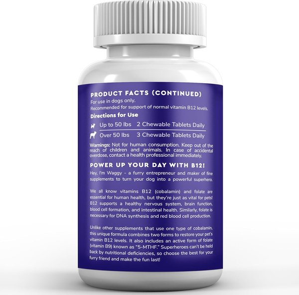 Show full view: Wonder Paws Vitamin B12 Cobalamin & Folate Supplement for Dogs, 90 count slide 3 of 9