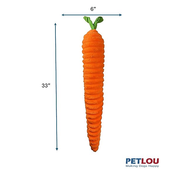 Show full view: Petlou Luxe Carrot Squeaky Plush Dog Toy, Orange, 33-in slide 3 of 6