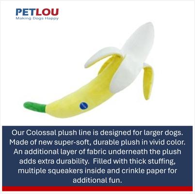 Show full view: Petlou Banana Squeaky Plush Dog Toy, Yellow, 29-in slide 4 of 6
