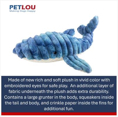Show full view: Petlou Zoo Friends Whale Squeaky Plush Dog Toy, Blue, 36-in slide 4 of 6