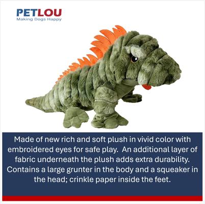 Show full view: Petlou Zoo Friends Iguana Squeaky Plush Dog Toy, Green, 26-in slide 4 of 6