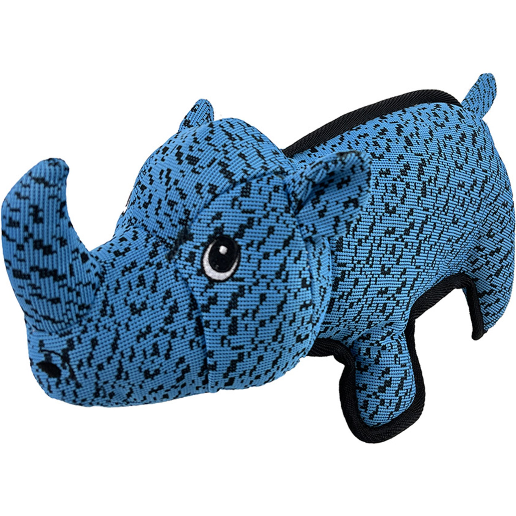 Petlou Farmhouse Rhino Squeaky Plush Dog Toy, Blue, 13-in