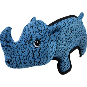 Petlou Farmhouse Rhino Squeaky Plush Dog Toy, Blue, 13-in