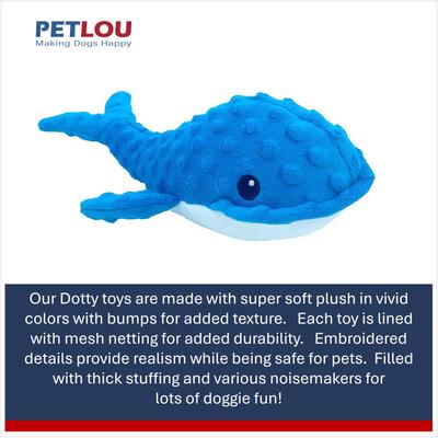 Show full view: Petlou Dotty Friends Whale Squeaky Plush Dog Toy, Blue, 12-in slide 4 of 5