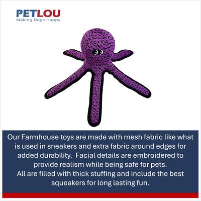 Show full view: Petlou Farmhouse Octopus Squeaky Plush Dog Toy, Purple, 11-in slide 4 of 5