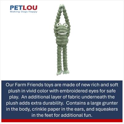 Show full view: Petlou Farm Friends LL Frog Squeaky Plush Dog Toy, Green, 36-in slide 4 of 5