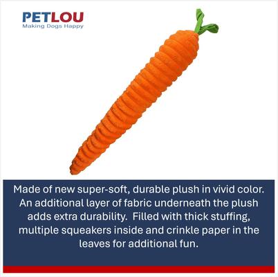 Show full view: Petlou Luxe Carrot Squeaky Plush Dog Toy, Orange, 33-in slide 4 of 6
