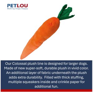 Petlou Carrot Squeaky Plush Dog Toy, Orange, 29-in