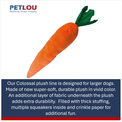 Show full view: Petlou Carrot Squeaky Plush Dog Toy, Orange, 29-in slide 4 of 6