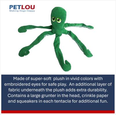 Show full view: Petlou Octopus Squeaky Plush Dog Toy, Green, 28-in slide 5 of 7