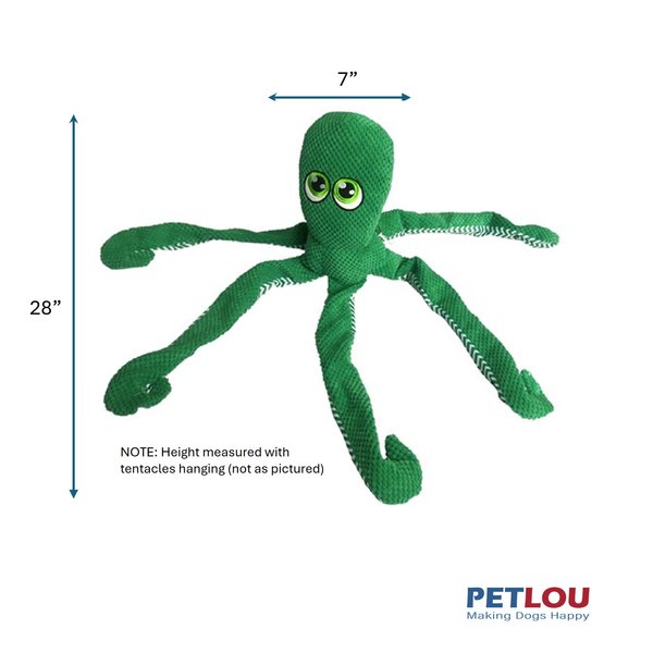 Show full view: Petlou Octopus Squeaky Plush Dog Toy, Green, 28-in slide 3 of 6