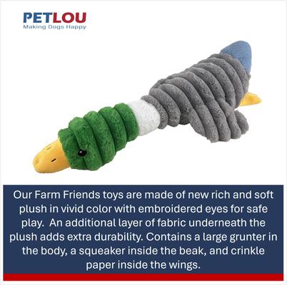 Show full view: Petlou Farm Friends Mallard Duck Squeaky Plush Dog Toy, Grey, 26-in slide 4 of 6