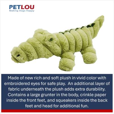 Show full view: Petlou Zoo Friends Alligator Squeaky Plush Dog Toy, Green, 36-in slide 4 of 6