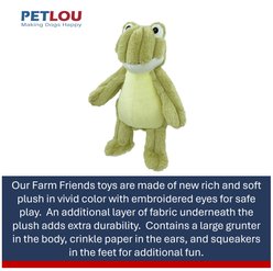 Petlou Farm Friends Frog Squeaky Plush Dog Toy, Green, 16-in slide 2 of 5