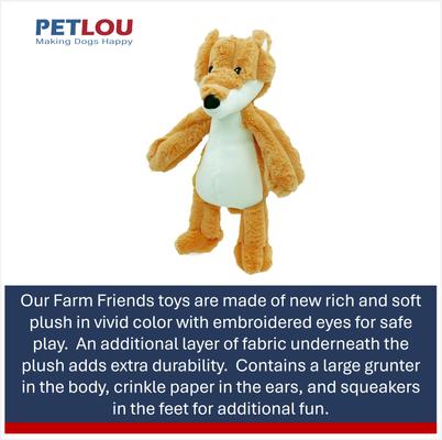 Show full view: Petlou Farm Friends Fox Squeaky Plush Dog Toy, Orange, 16-in slide 4 of 6