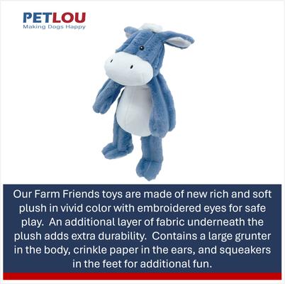 Show full view: Petlou Farm Friends Donkey Squeaky Plush Dog Toy, Blue, 16-in slide 4 of 5