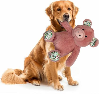 Show full view: Petlou Pig Squeaky Plush Dog Toy, Mauve, 15-in slide 3 of 6