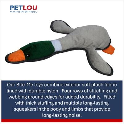 Show full view: Petlou Bite Me Mallard Duck Squeaky Plush Dog Toy, Grey, 14-in slide 5 of 6