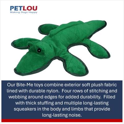 Show full view: Petlou Bite Me Alligator Squeaky Plush Dog Toy, Green, 14-in slide 4 of 6