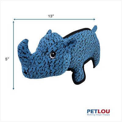 Show full view: Petlou Farmhouse Rhino Squeaky Plush Dog Toy, Blue, 13-in slide 3 of 5
