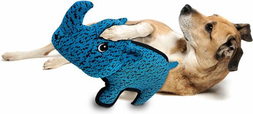 Show full view: Petlou Farmhouse Rhino Squeaky Plush Dog Toy, Blue, 13-in slide 2 of 5
