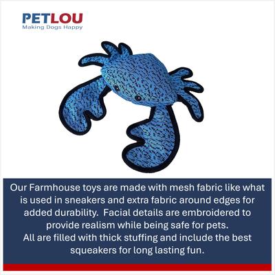 Show full view: Petlou Farmhouse Crab Squeaky Plush Dog Toy, Blue, 12-in slide 4 of 5