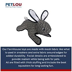 Petlou Farmhouse Rabbit Squeaky Plush Dog Toy, Grey, 15-in slide 2 of 5