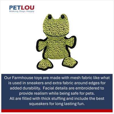Show full view: Petlou Farmhouse Frog Squeaky Plush Dog Toy, Green, 10-in slide 4 of 6