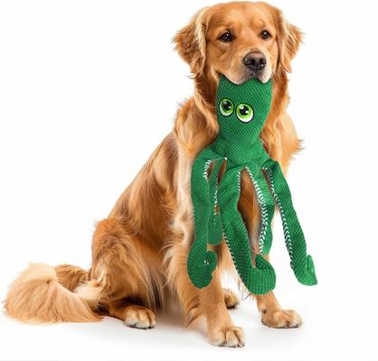 Show full view: Petlou Octopus Squeaky Plush Dog Toy, Green, 28-in slide 3 of 7