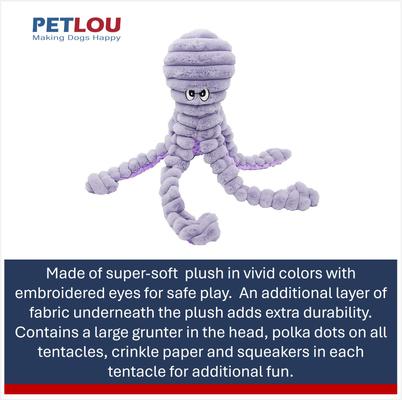 Show full view: Petlou King Octopus Squeaky Plush Dog Toy, Purple, 26-in slide 4 of 5