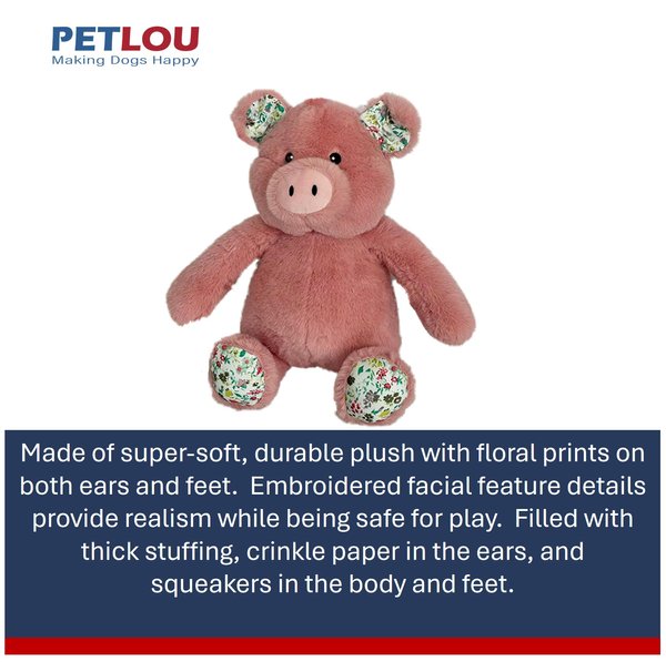 Show full view: Petlou Pig Squeaky Plush Dog Toy, Mauve, 15-in slide 4 of 5