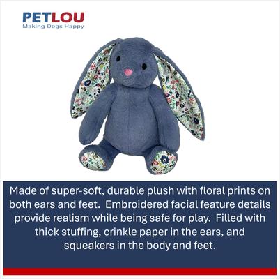 Show full view: Petlou Rabbit Squeaky Plush Dog Toy, Blue, 15-in slide 4 of 6