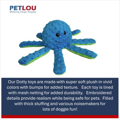 Show full view: Petlou Dotty Friends Octopus Squeaky Plush Dog Toy, Blue, 10-in slide 4 of 5