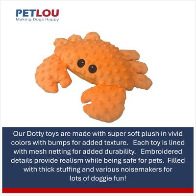 Show full view: Petlou Dotty Friends Crab Squeaky Plush Dog Toy, Orange, 12-in slide 4 of 5