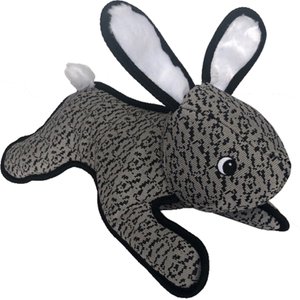 Petlou Farmhouse Rabbit Squeaky Plush Dog Toy, Grey, 15-in