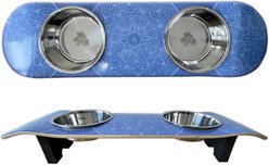 Funky Flies Dream Catcher SkateBowls Stainless Steel Elevated Cat Bowls, 3-cup, Purple