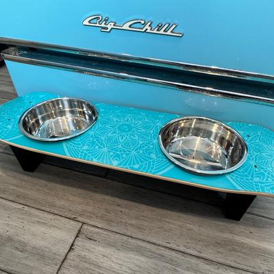 Show full view: Funky Flies Dream Catcher SkateBowls Stainless Steel Elevated Cat Bowls, 3-cup, Aqua slide 7 of 10